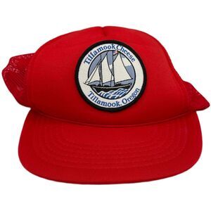 Vintage‎ Tillamook Cheese Sailboat Trucker Hat Red Ama Pro Adjustable Snapback